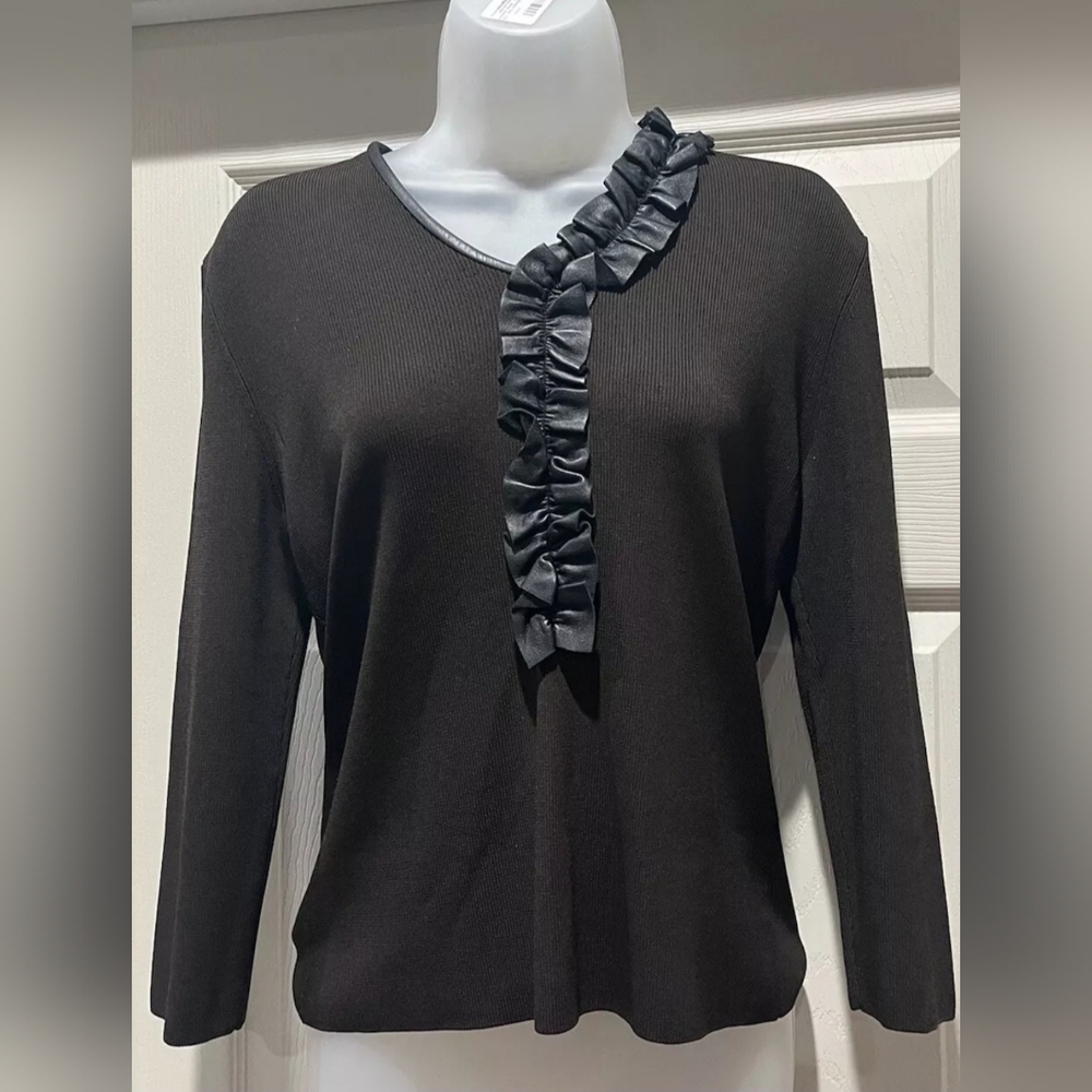 Venini Women's Knit Top Stretch Shirt Long Sleeve Chocolate Brown Size Medium